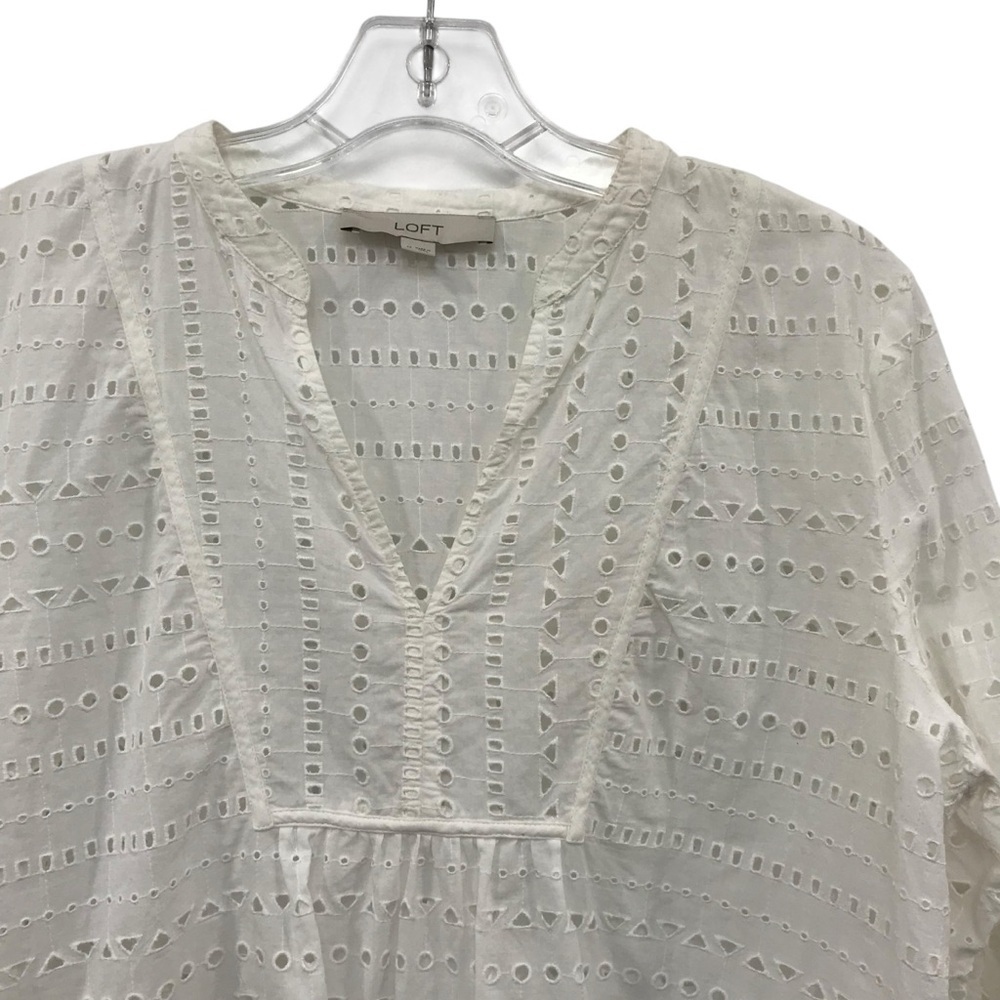 LOFT White Eyelet Long Sleeve Top Size M Womens Boho Festival Cottagecore Beach - Picture 3 of 7